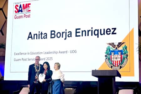 The Society of American Military Engineers honors UOG President Anita Borja Enriquez with the Excellence in Education Leadership Award.