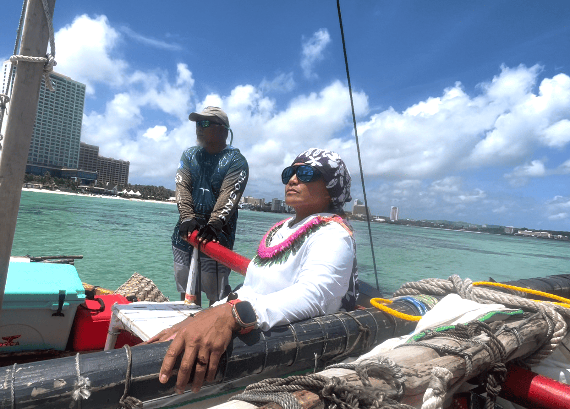 Raigetal Taitano and Melissa Taitano on canoe
