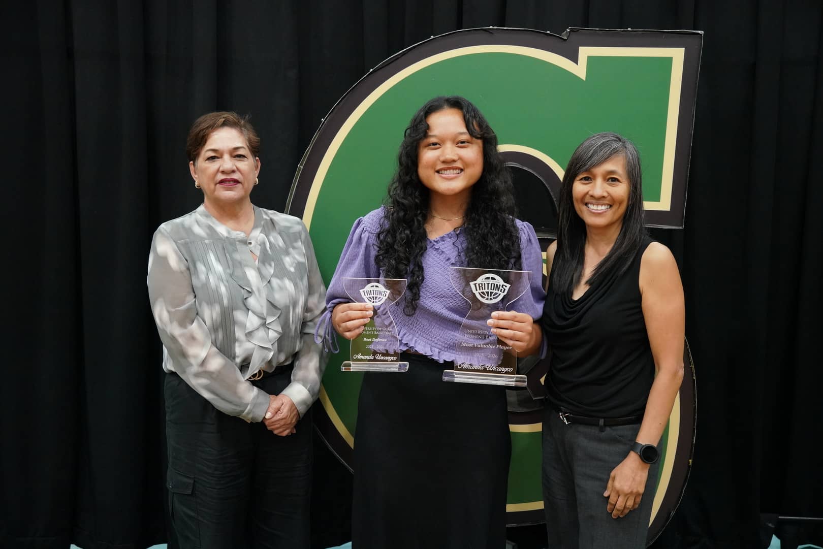 Women's Basketball Most Valuable Player and Best Defense - Amanda Uncangco, with Dean Gena Rojas and Coach Cil Olandez