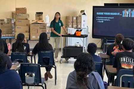 University of Guam nursing student Ella Pobre teaches about the effects of vaping.