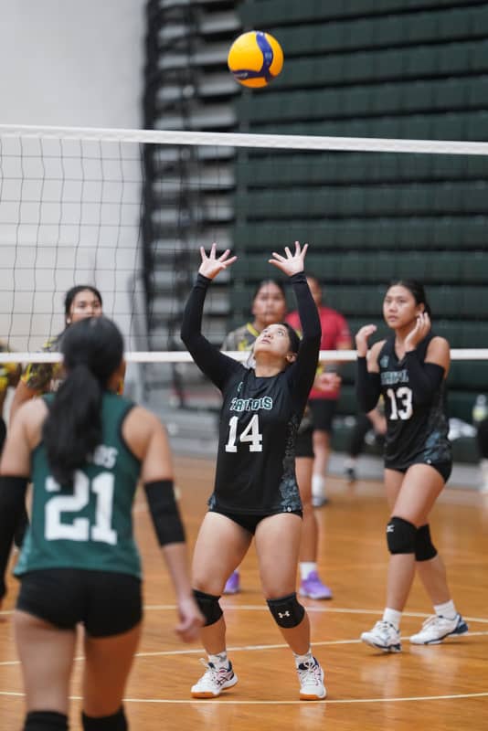 Lady Triton setting the ball