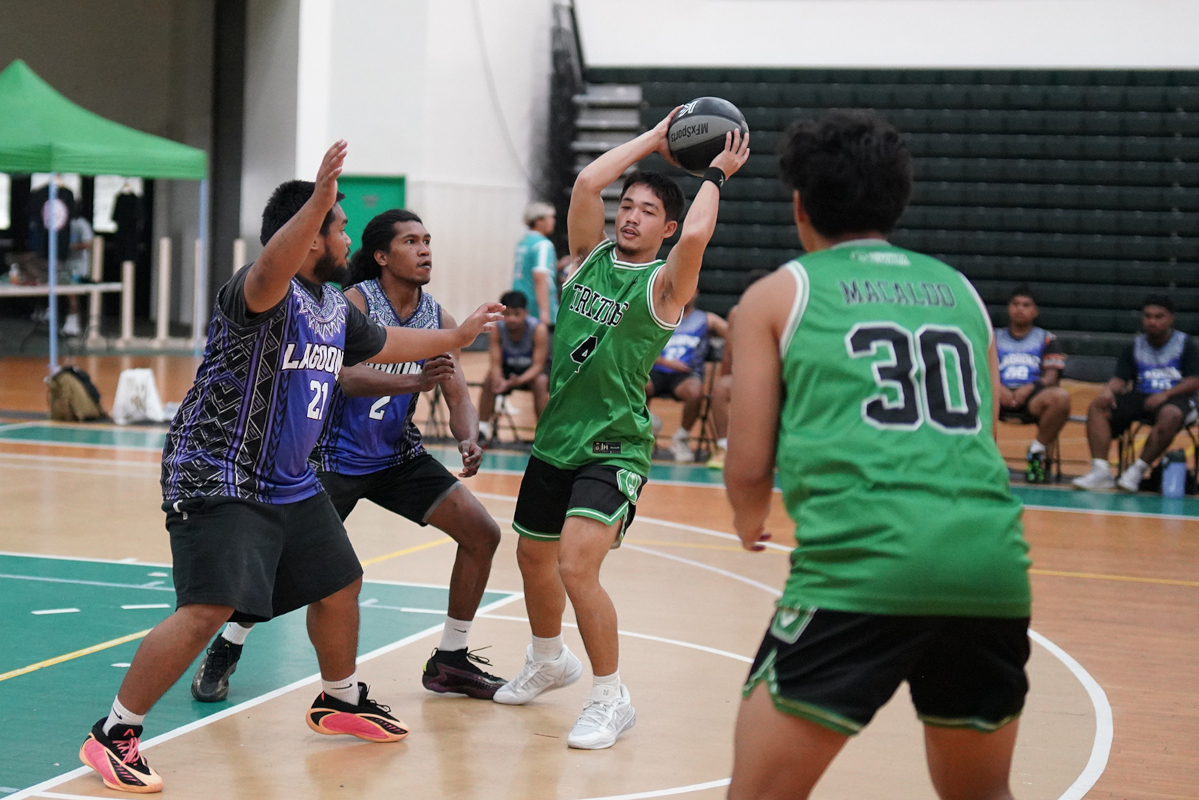 Two men passing basketball