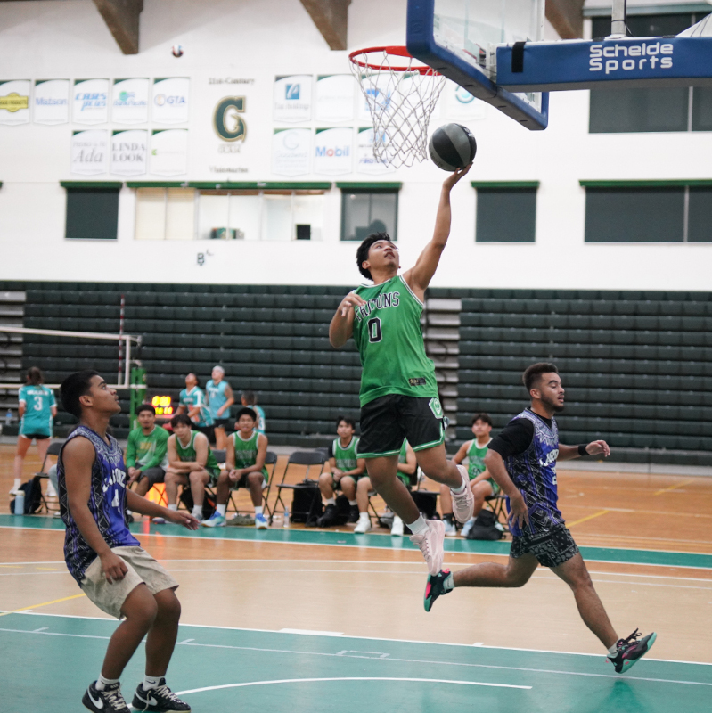 Man shooting a layup