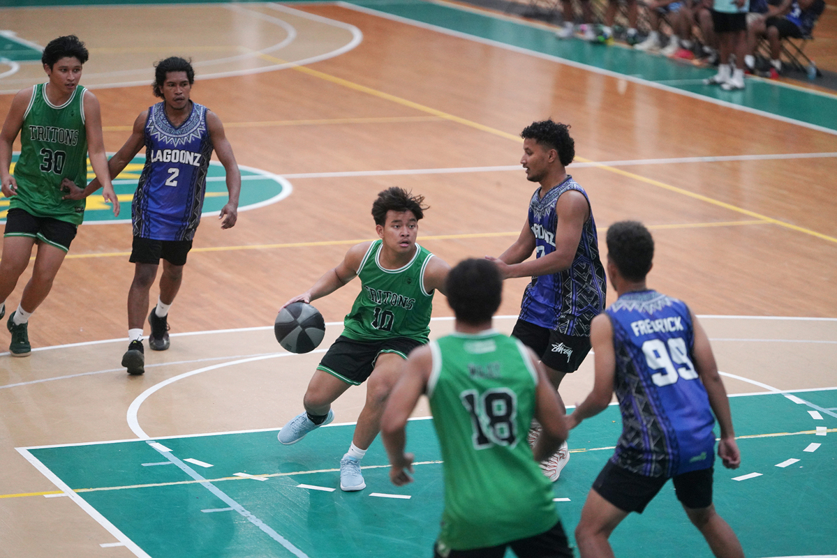 Man Dribiling through defenders