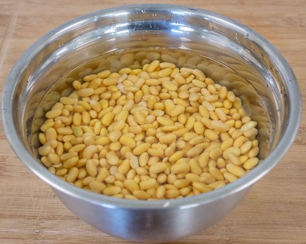 Raw soybeans soak in water