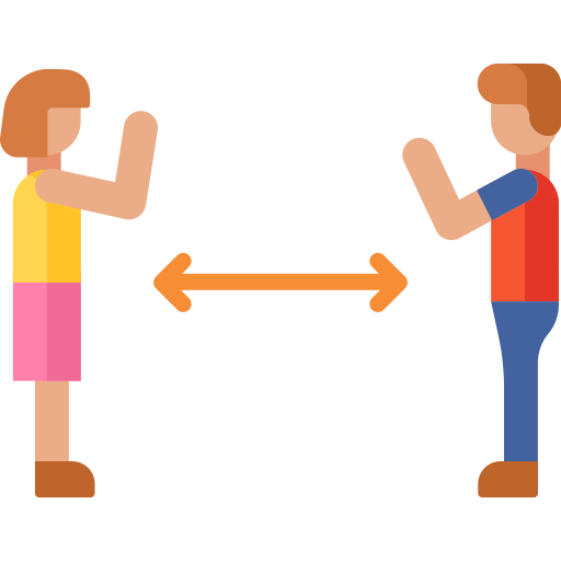 Icon of two people greeting each other within six feet distance
