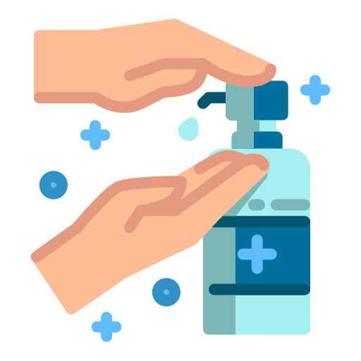 Icon of someone's hand using hand sanitizer