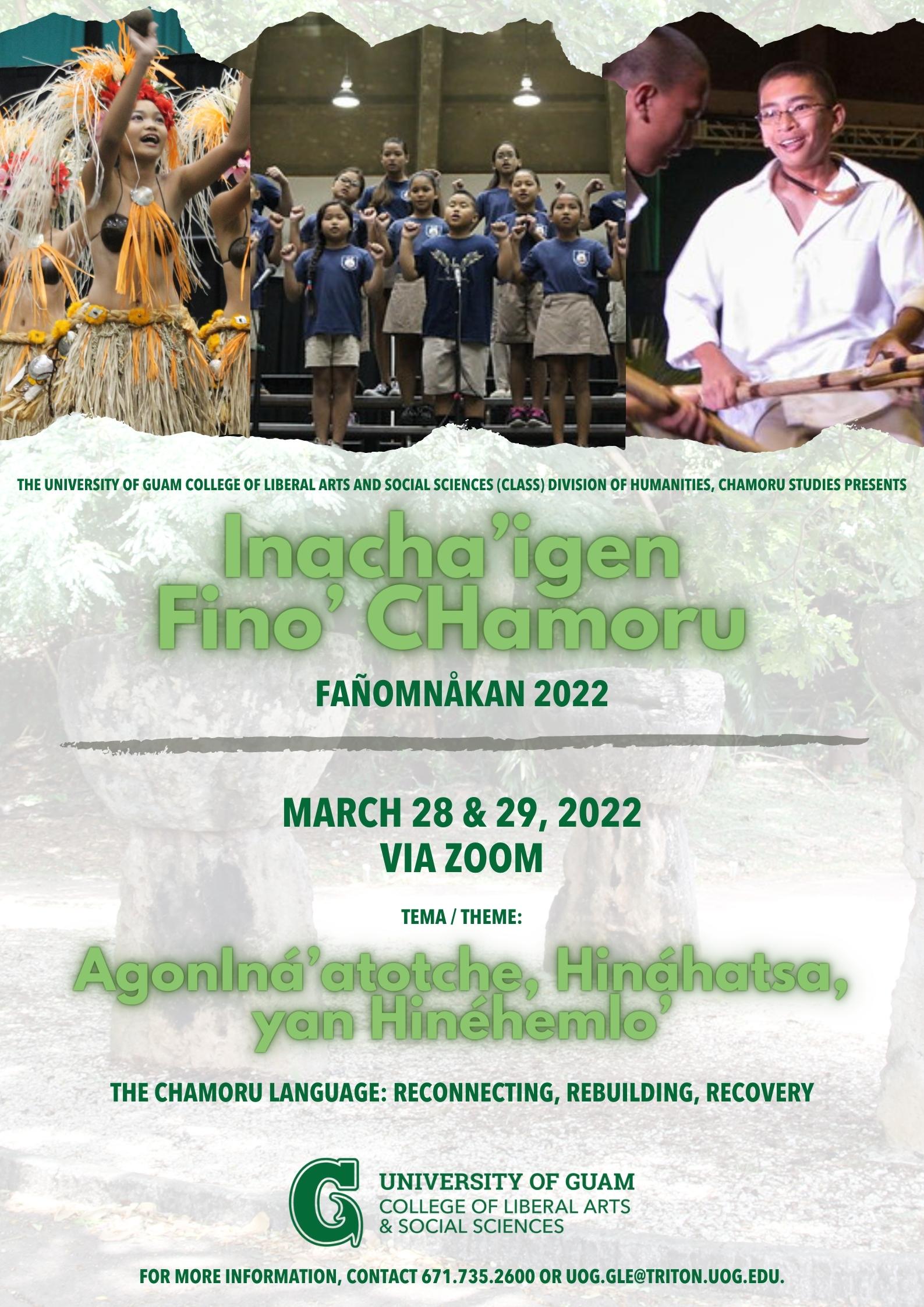 Inacha'igen Fino' Chamoru 2022 flyer, text below reads the content of flyer
