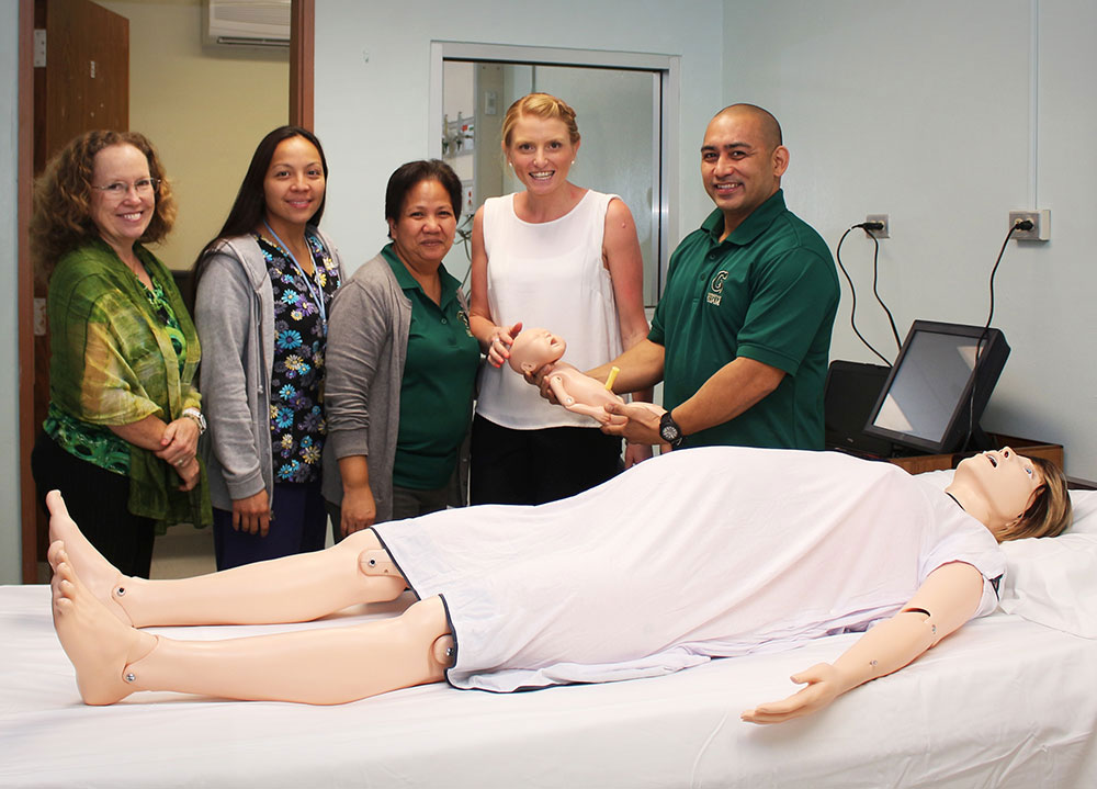 The University of Guam School of Health held a training last week for the first fully simulated birthing lab in Micronesia. From left to right: UOG Associate Professor of Nursing Kathy Wood, GMHA Staff Nurse Training Officer Roseann Apuron, , UOG Nursing Instructor Veronica Alave, Laerdal Australia Trainer Laura Vessey and UOG Computer Technician Robert Wolford.